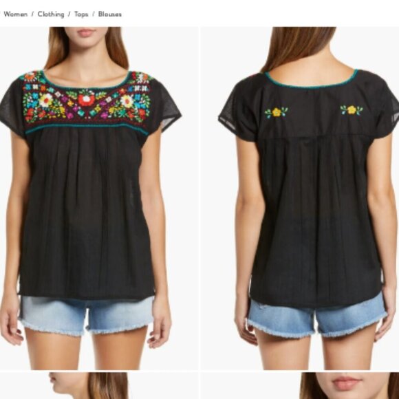 Mexican Black Embroidered Colourful Flowers Short Sleeve Boho Top - Small 🌹 - Picture 11 of 12